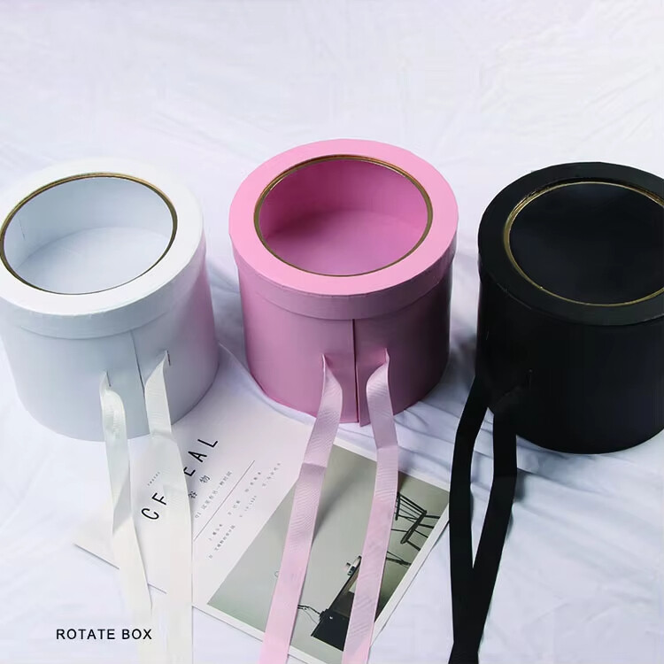 custom luxurious cardboard round flower box with lid