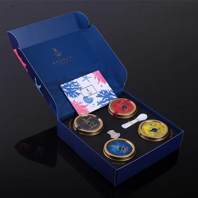  Luxury Eco-Friendly Caviar Packaging Box - 50gr Tin Display with Black Matte Paper