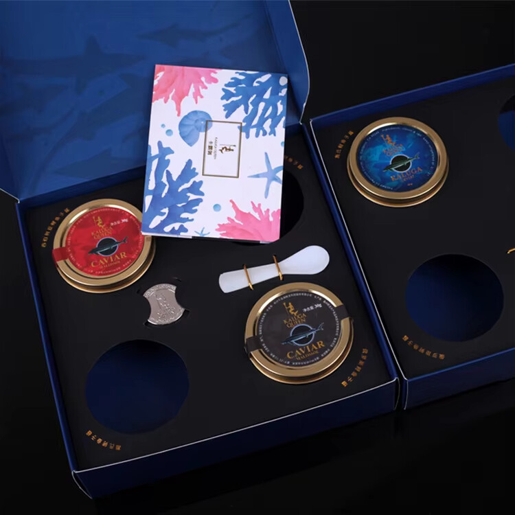  Luxury Eco-Friendly Caviar Packaging Box - 50gr Tin Display with Black Matte Paper