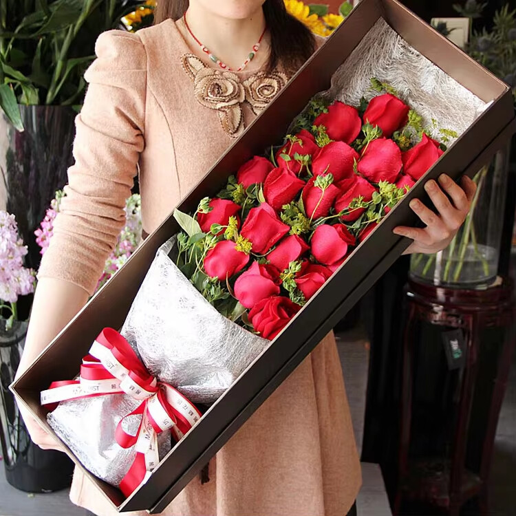  Custom Luxury Handcrafted Rectangular Bouquet Gift Flower Box with Clear PVC Window & Hexagon Marble Lid