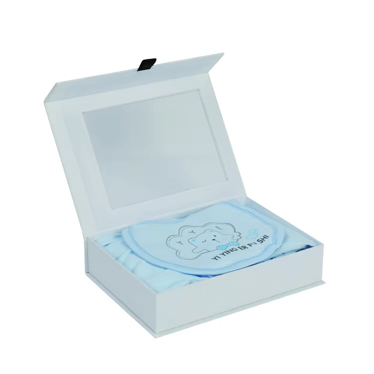  Custom Luxury Wholesale Cardboard Packaging for Newborn Baby Clothing Gift Boxes with Window & Custom Logo