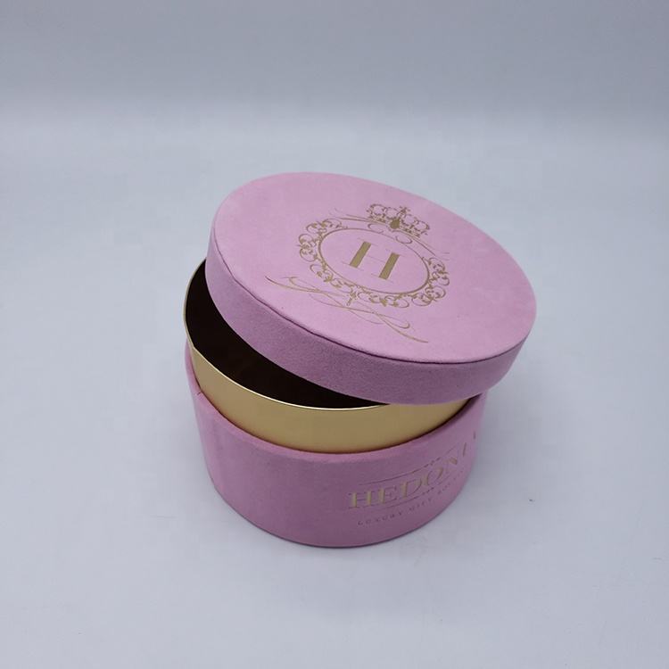  Wholesale Luxury Custom Foil Logo Fashion Pink Hat Packaging Boxes - Velvet Suede Round Flower Design