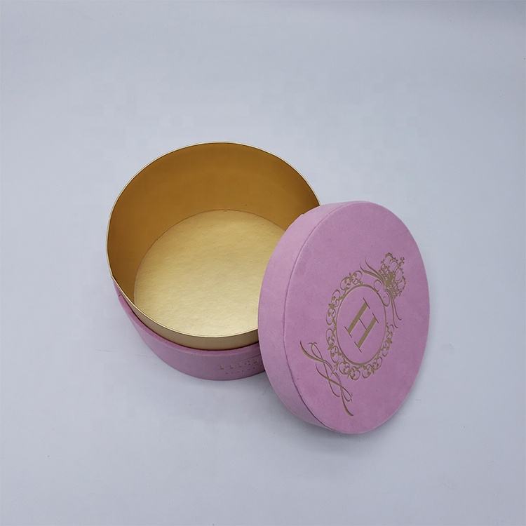  Wholesale Luxury Custom Foil Logo Fashion Pink Hat Packaging Boxes - Velvet Suede Round Flower Design
