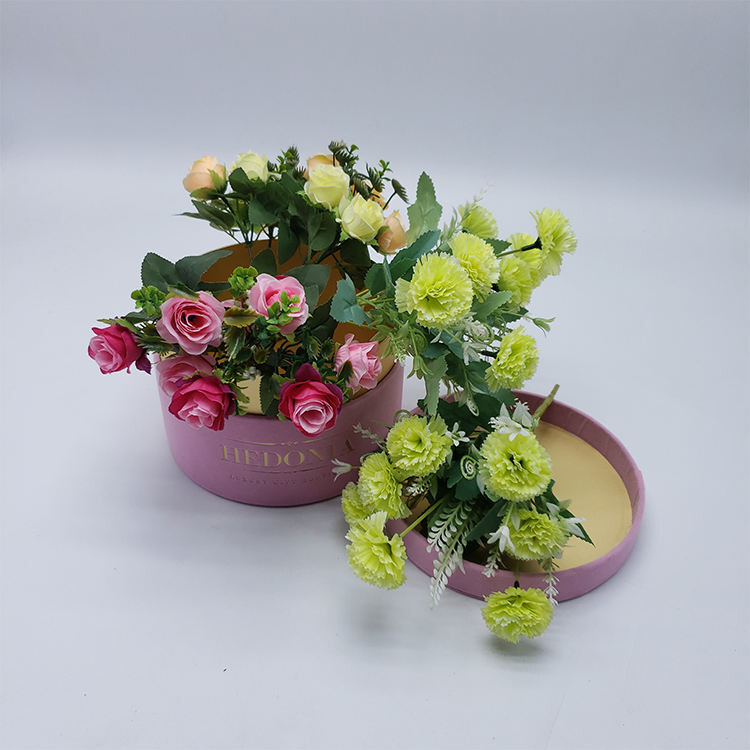  Wholesale Luxury Custom Foil Logo Fashion Pink Hat Packaging Boxes - Velvet Suede Round Flower Design