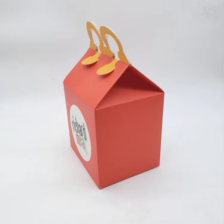 Custom Logo Full Color Printing on Wholesale Paper Folding Happy Meal Boxes with Handles