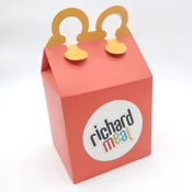  Custom Logo Full Color Printing on Wholesale Paper Folding Happy Meal Boxes with Handles