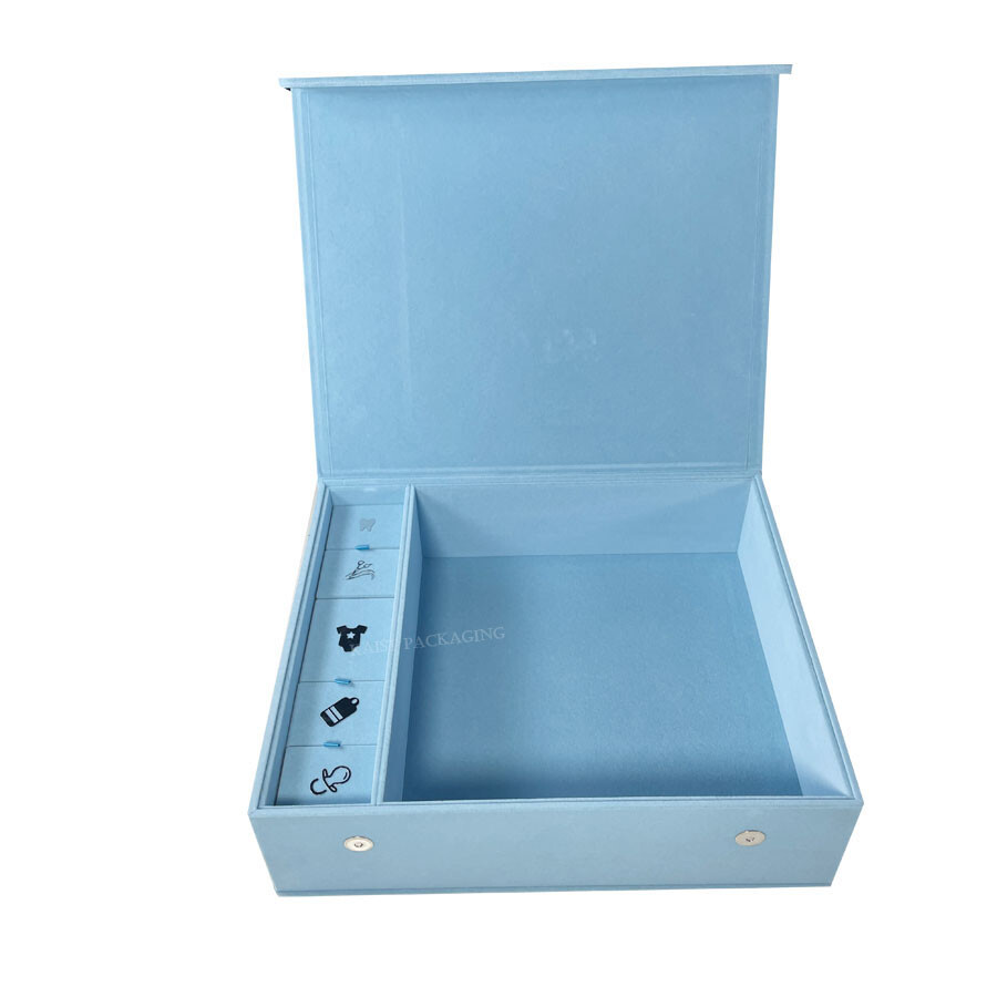  Custom Blue Velvet Baby Keepsake Box - Newborn Gift Set Packaging