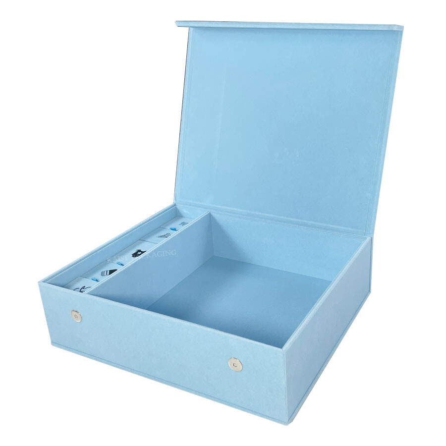  Custom Blue Velvet Baby Keepsake Box - Newborn Gift Set Packaging