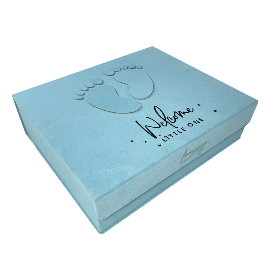  Custom Blue Velvet Baby Keepsake Box - Newborn Gift Set Packaging