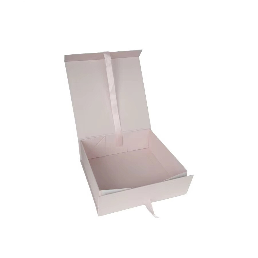  Customized Pink Cardboard Luxury Folding Gift Boxes with Ribbons - Kaijie Packaging