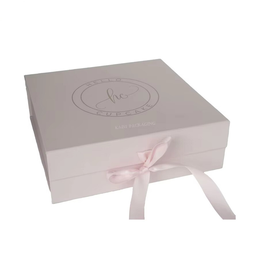  Customized Pink Cardboard Luxury Folding Gift Boxes with Ribbons - Kaijie Packaging