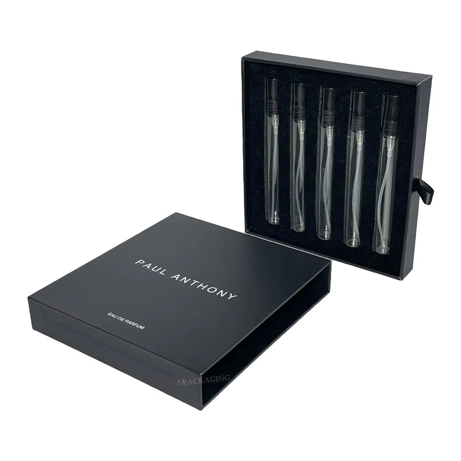  Custom Black Perfume Sample Gift Packaging Drawer Box with Foam Insert