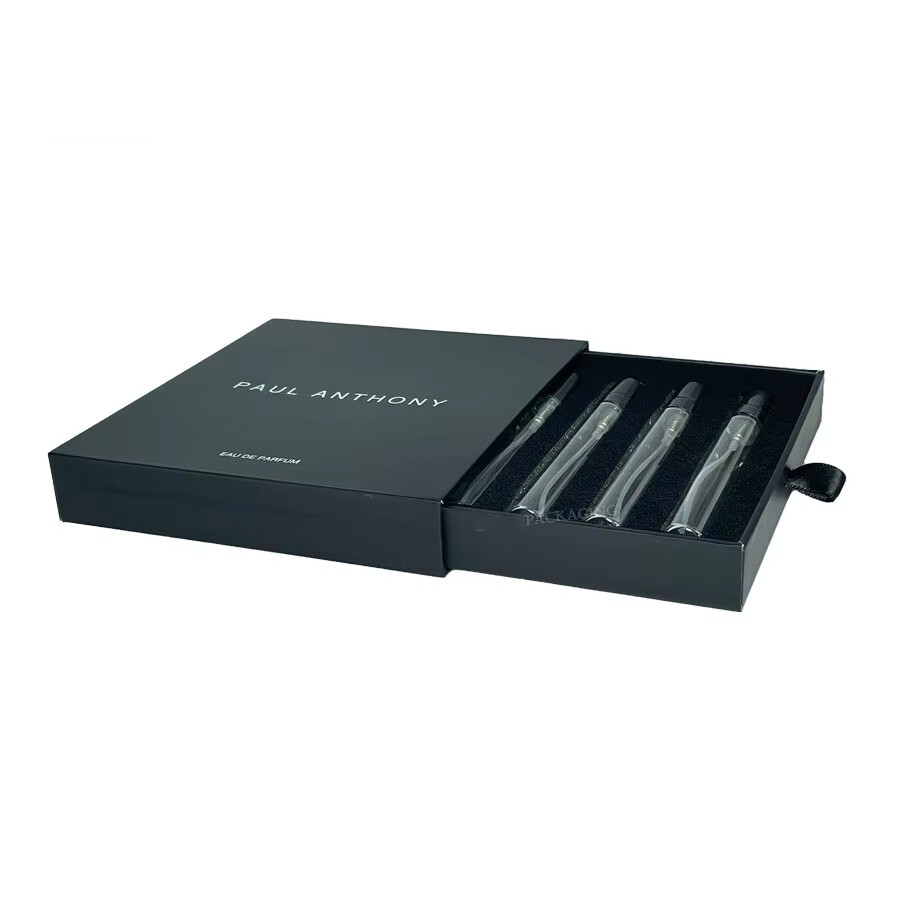  Custom Black Perfume Sample Gift Packaging Drawer Box with Foam Insert