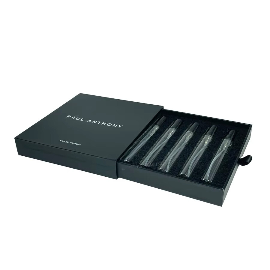  Custom Black Perfume Sample Gift Packaging Drawer Box with Foam Insert