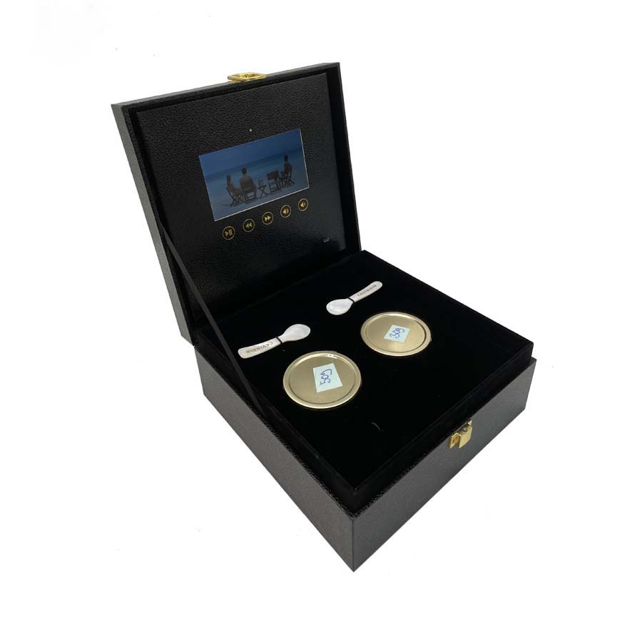 Custom Luxury Black Caviar Gift Box with LCD Display Video Feature