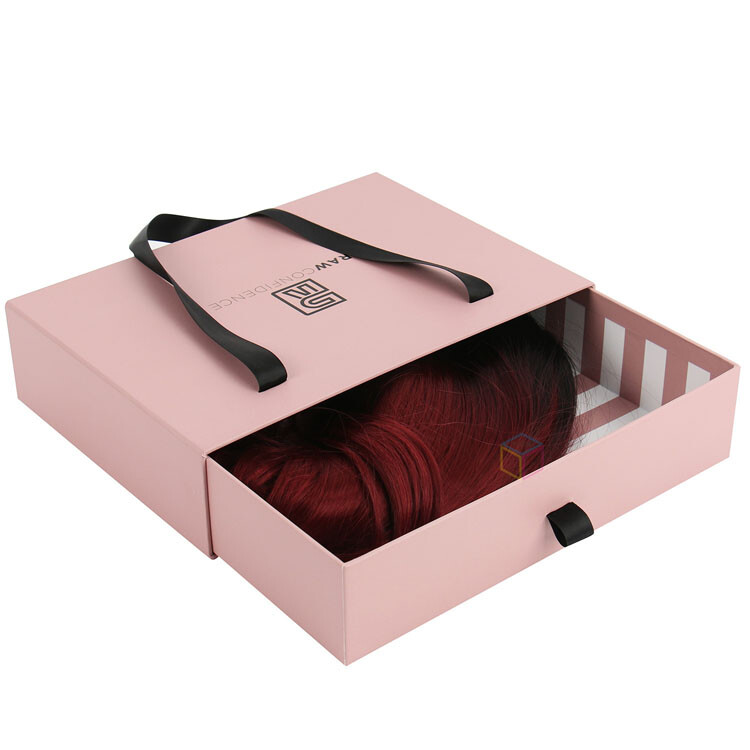  Custom Pink Rigid Sliding Drawer Packaging Boxes for Hair Extensions - High-Quality & Eco-Friendly