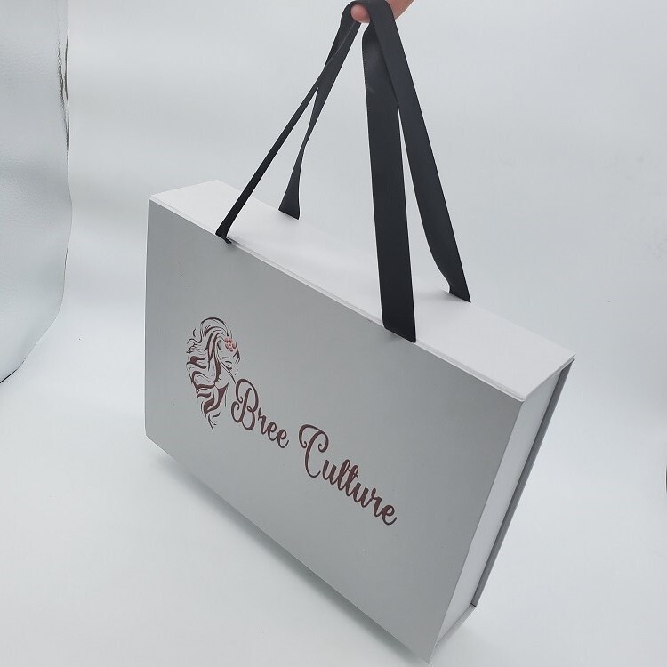 Custom Luxury White Magnetic Closure Gift Boxes for Cosmetic Wigs with Ribbon - Handmade Rigid Packaging