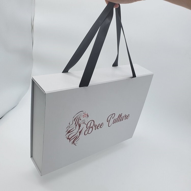 Custom Luxury White Magnetic Closure Gift Boxes for Cosmetic Wigs with Ribbon - Handmade Rigid Packaging