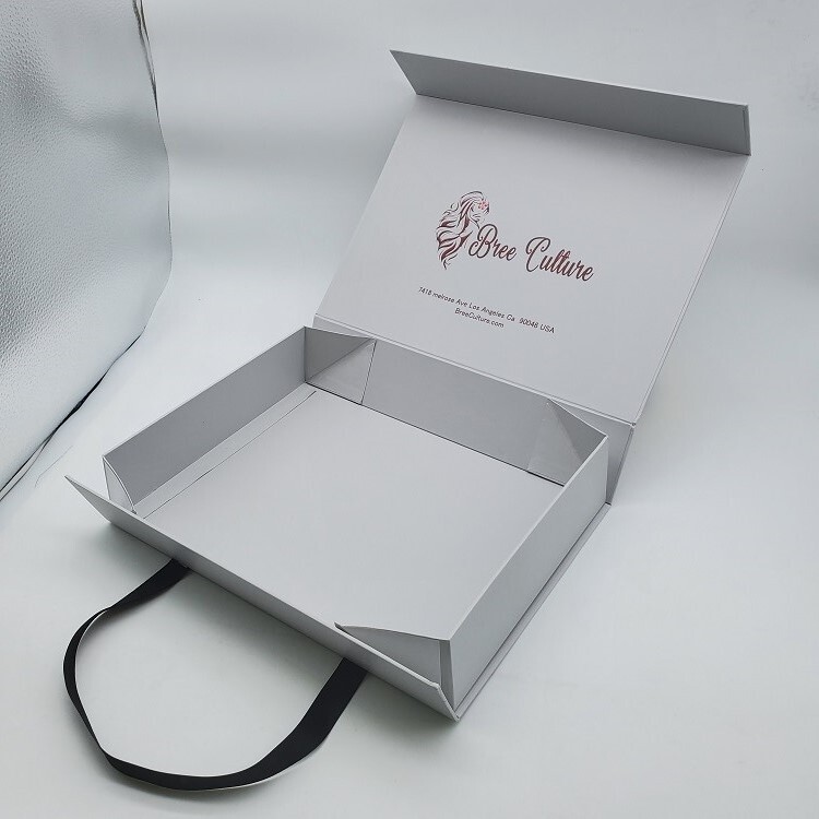 Custom Luxury White Magnetic Closure Gift Boxes for Cosmetic Wigs with Ribbon - Handmade Rigid Packaging