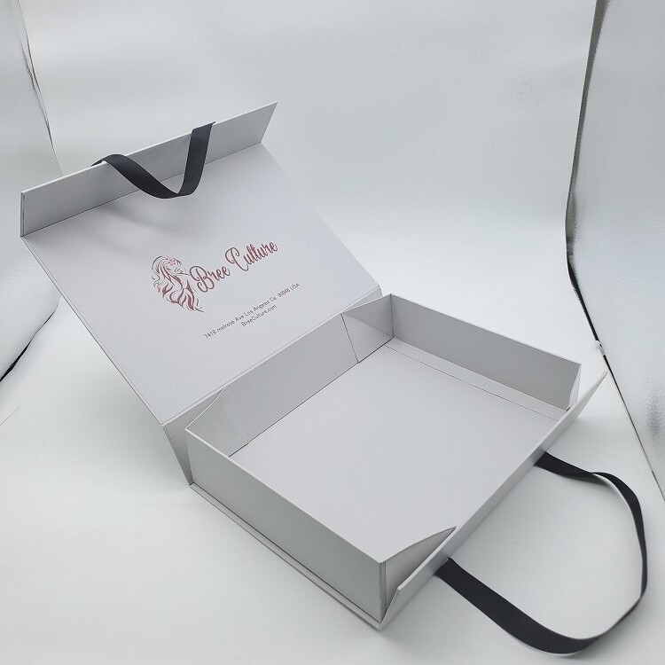 Custom Luxury White Magnetic Closure Gift Boxes for Cosmetic Wigs with Ribbon - Handmade Rigid Packaging