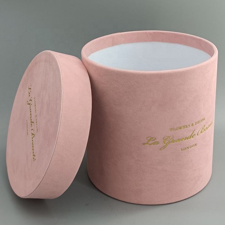  Luxury Round Velvet Gift Box with Suede Rose Design for Premium Flower Packaging