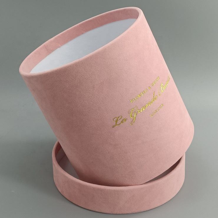  Luxury Round Velvet Gift Box with Suede Rose Design for Premium Flower Packaging