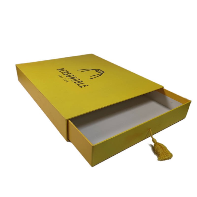 Customized Yellow Rigid Cardboard Sliding Drawer T-Shirt Packaging Box