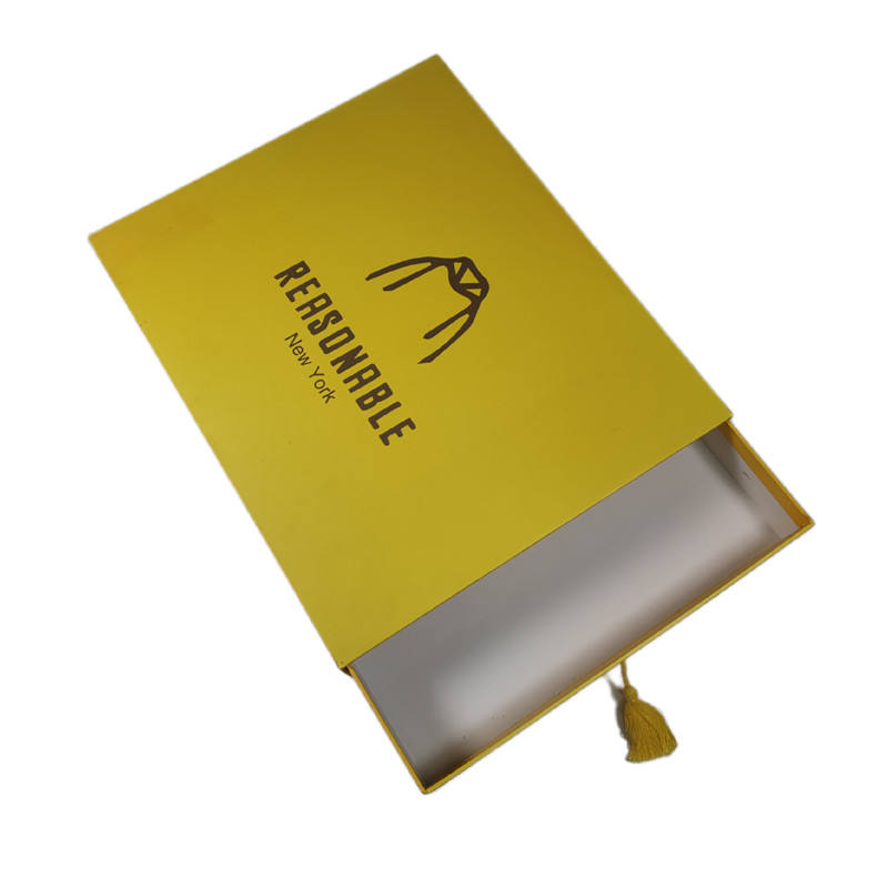 Customized Yellow Rigid Cardboard Sliding Drawer T-Shirt Packaging Box