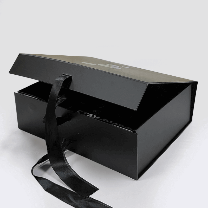  Wholesale Luxury Rectangle Cardboard Magnet Foldable Gift Boxes with Black Ribbon Customized