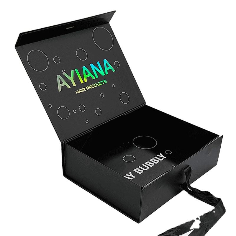  Wholesale Luxury Rectangle Cardboard Magnet Foldable Gift Boxes with Black Ribbon Customized
