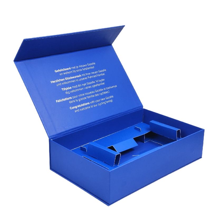  Custom Luxury Blue Printed Hot Stamping Logo Magnet Boxes with Paper Inserts for Gift Packaging