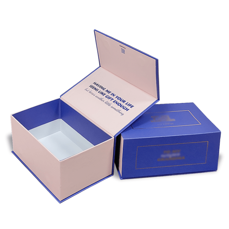  Custom Luxury Blue Printed Hot Stamping Logo Magnet Boxes with Paper Inserts for Gift Packaging