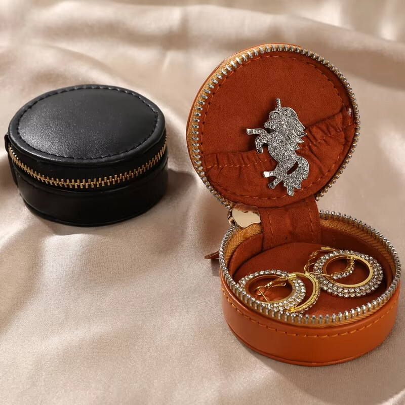  Custom Logo PU Leather Mini Travel Jewelry Case Organizer with Zipper - Perfect for Necklaces, Earrings & Rings