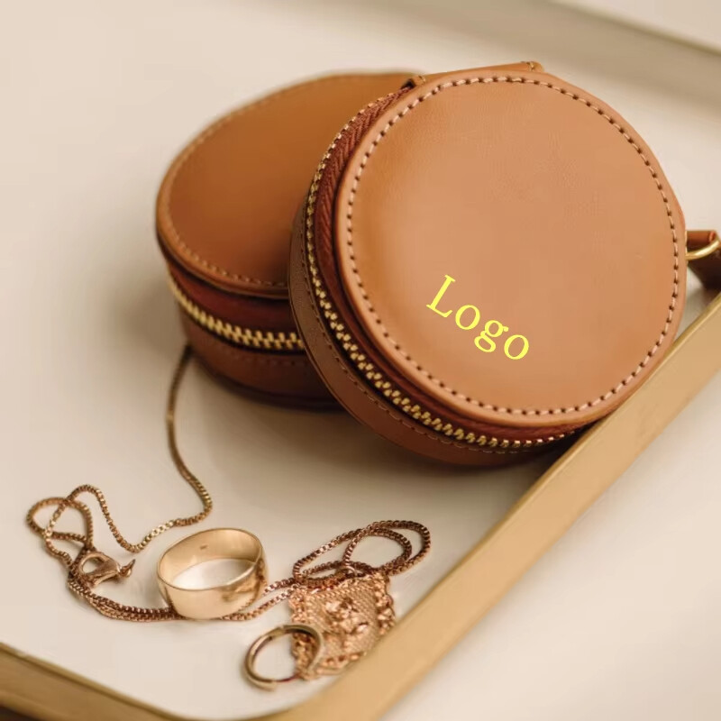  Custom Logo PU Leather Mini Travel Jewelry Case Organizer with Zipper - Perfect for Necklaces, Earrings & Rings