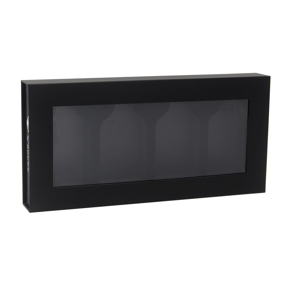 Custom Luxury Matte Black Paper Gin Boxes with PVC Magnetic Lid & Clear Window for Cocktail Wine Gifts