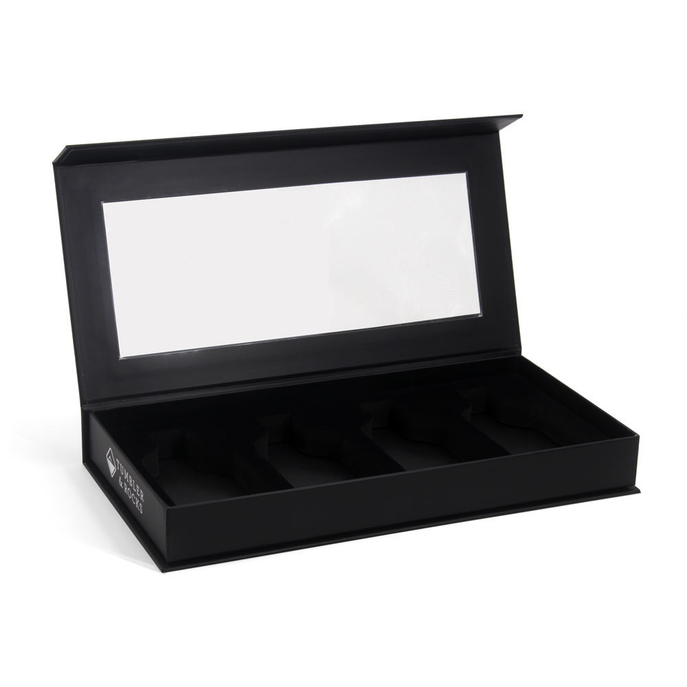 Custom Luxury Matte Black Paper Gin Boxes with PVC Magnetic Lid & Clear Window for Cocktail Wine Gifts