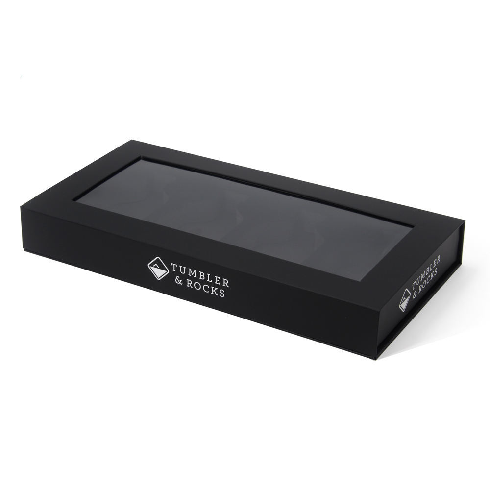 Custom Luxury Matte Black Paper Gin Boxes with PVC Magnetic Lid & Clear Window for Cocktail Wine Gifts