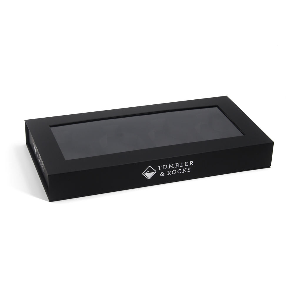 Custom Luxury Matte Black Paper Gin Boxes with PVC Magnetic Lid & Clear Window for Cocktail Wine Gifts
