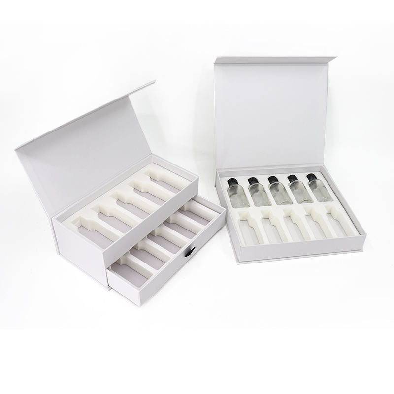  Eco-Friendly Rigid Cardboard Magnetic Drawer Box with EVA Foam for Skincare Glass Bottle Packaging