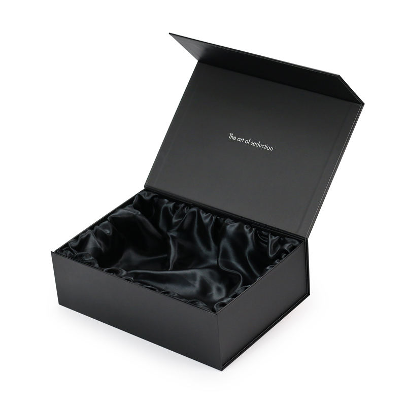  Custom Luxury Magnetic Black Satin Lined Gift Box Packaging with Inside Satin Insert