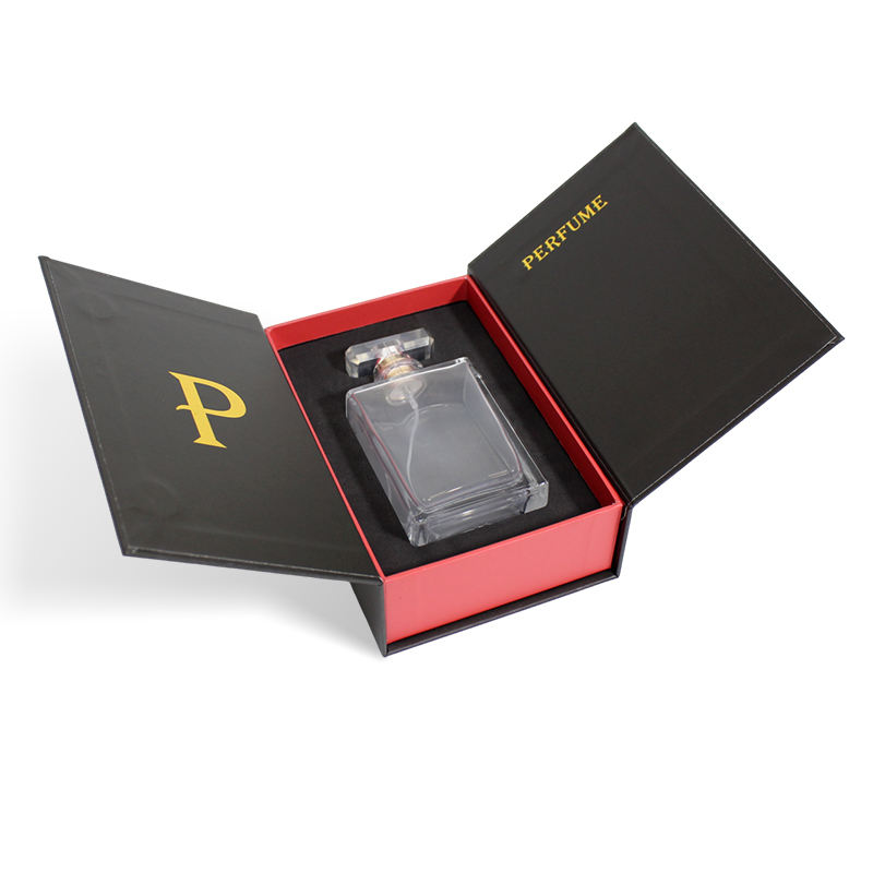  Custom Luxury Black Hard Paper Cosmetic Packaging Box with Logo Print - Book Style Gift Box for Essential Oil Perfume Bottle
