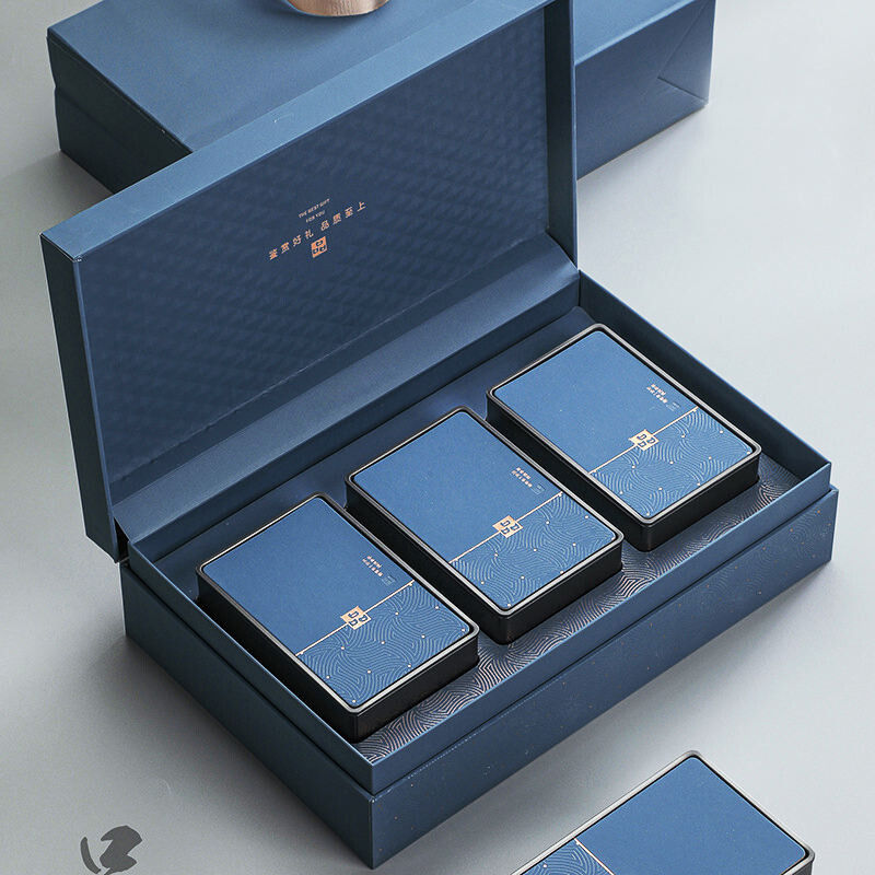  Customized Wedding Tea Coffee Packaging Box with Creative Gold Jewelry Design - High-End Book-Shaped Flip Gift Box