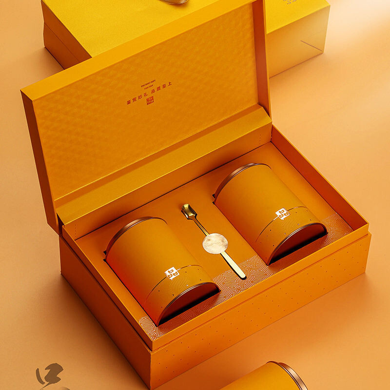  Customized Wedding Tea Coffee Packaging Box with Creative Gold Jewelry Design - High-End Book-Shaped Flip Gift Box