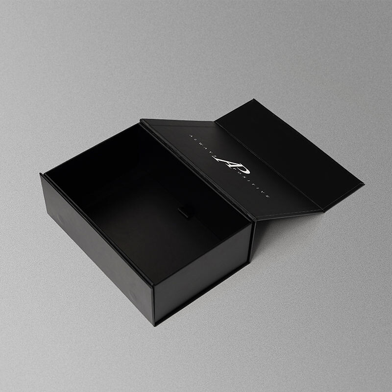  Custom Black Folding Cardboard Magnet Gift Box with Logo for Cosmetics, Handbags, Shoes & Clothing
