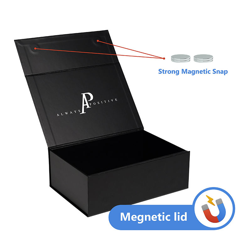  Custom Black Folding Cardboard Magnet Gift Box with Logo for Cosmetics, Handbags, Shoes & Clothing