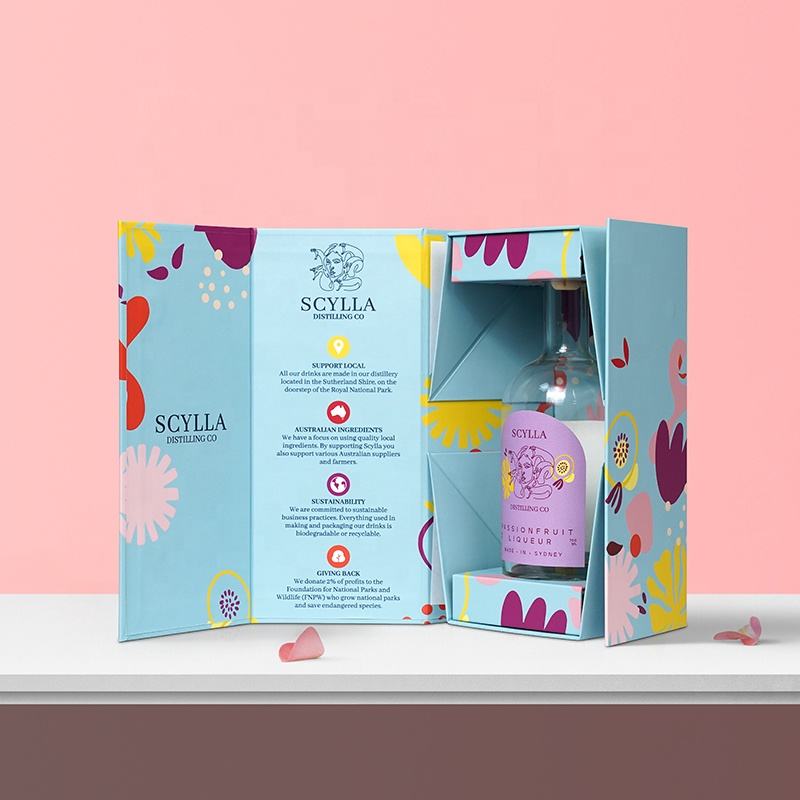  Recycled Custom Rigid Cardboard Magnetic Foldable Wine Gift Boxes with Matt Lamination