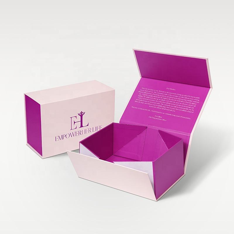  Custom Luxury Magnetic Folding Flat Cosmetic Gift Boxes with High-Quality Pink Printing