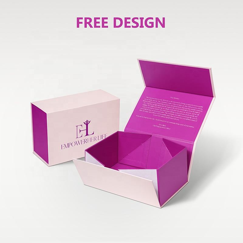  Custom Luxury Magnetic Folding Flat Cosmetic Gift Boxes with High-Quality Pink Printing