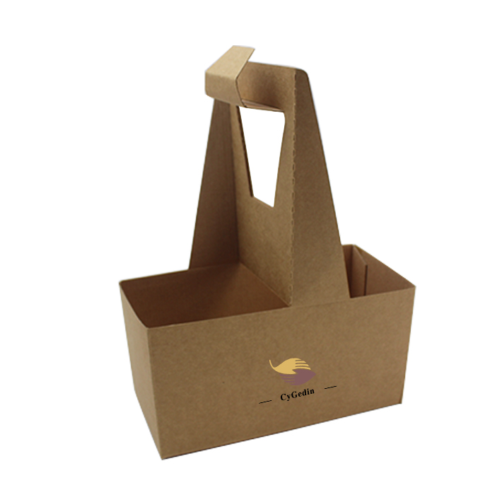  Customized Biodegradable Coffee Paper Cup Carriers and Trays with Handles for Takeaway Drinks