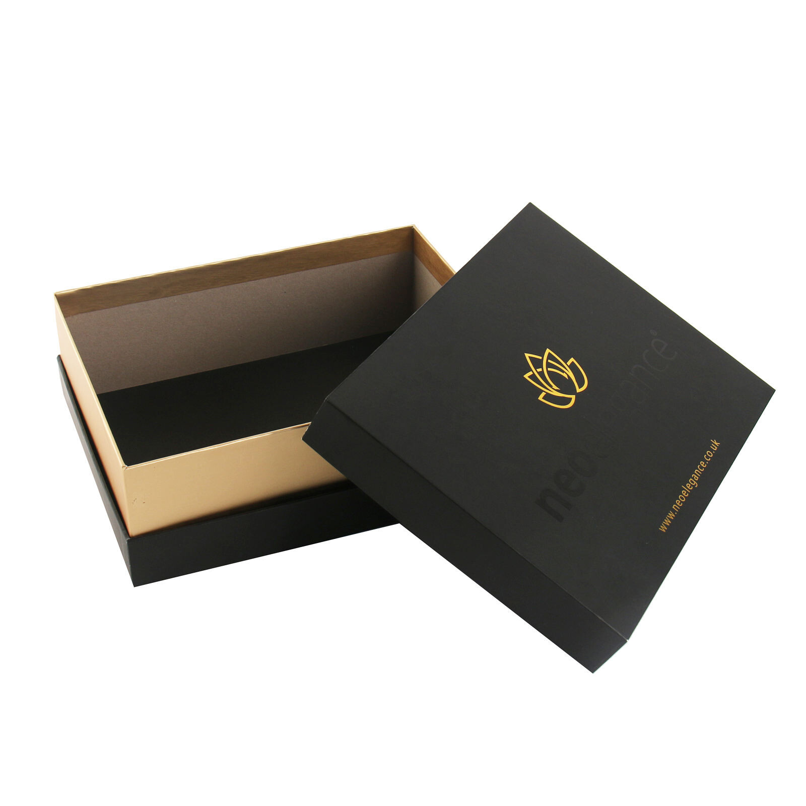  Custom Luxury Recycled Gift Boxes with Black Lid and Base, Featuring Rigid Cardboard Paper and UV Coated Gold Stamping